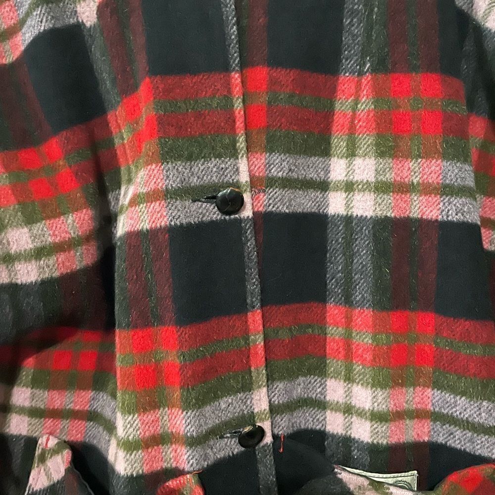 Pioneer Wear RARE Reversible Riding Poncho Wool Red Buffalo Plaid Waterproof - Picture 9 of 12